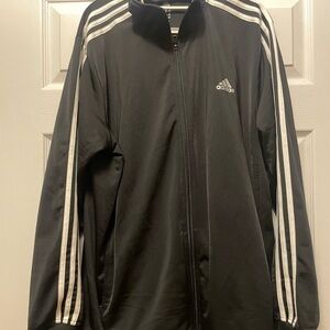 Adidas Men's Black Windbreaker with White Stripes
